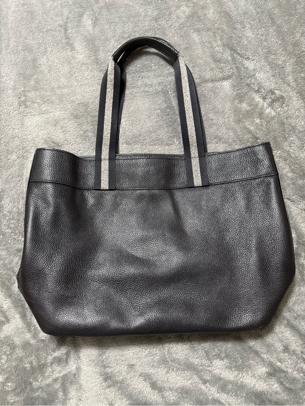 Coach Black Leather Tote with Silver-Accent Striped Handles - Picture 6 of 7